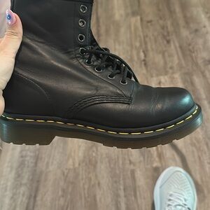 Dr. Martens Black Combat Boots with Yellow Stitching
